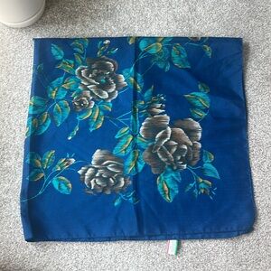 Vintage Italian Made Scarf Blue floral rose print 30” square